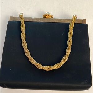 vintage After Five Black Gold Frame and Rope Handle Evening Bag
